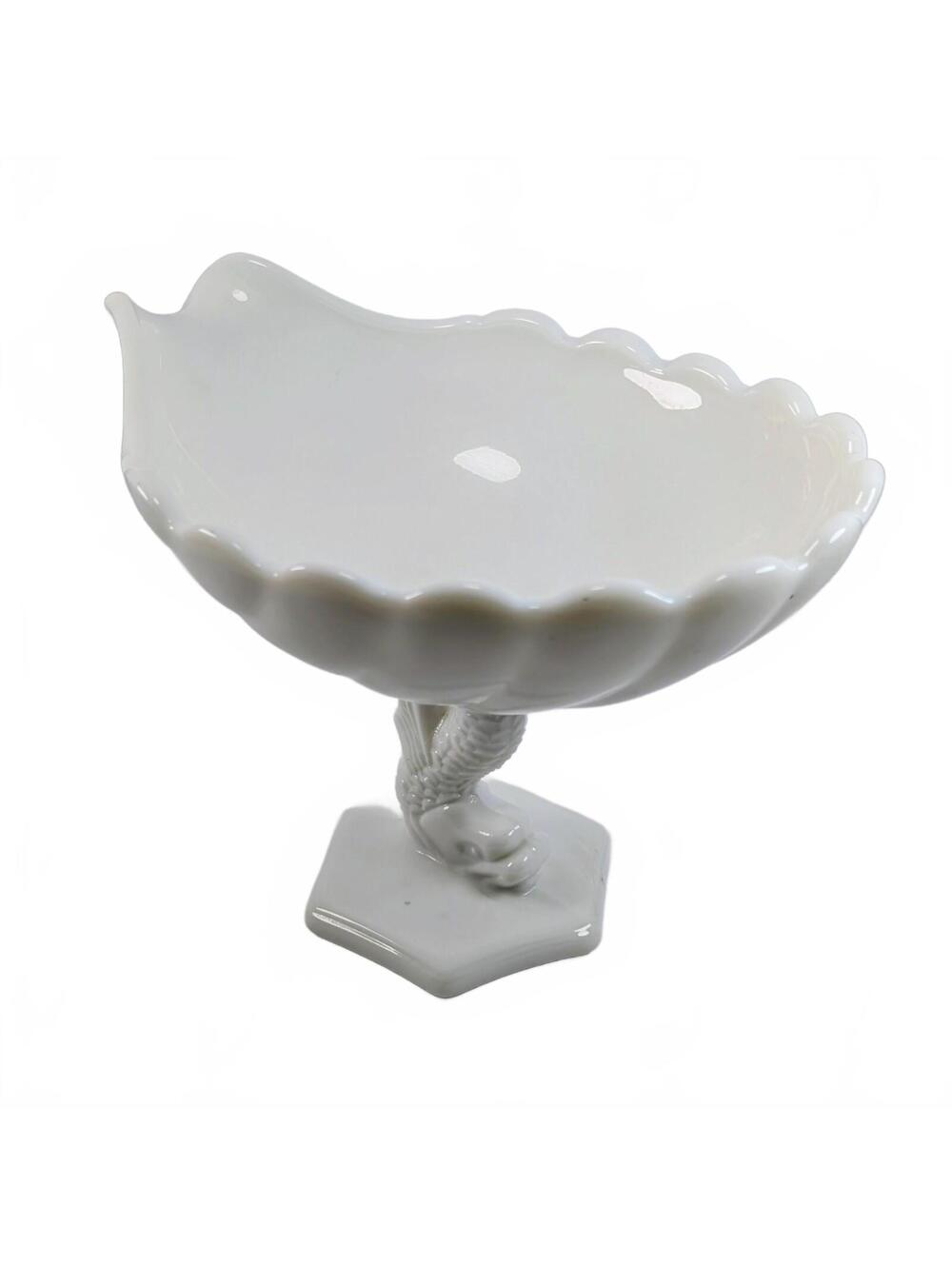 Westmoreland Milk Glass Seashell Compote, Dolphin/Koi Foot - Picture 2 of 5